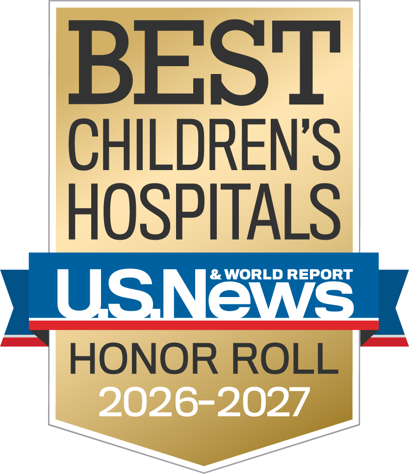 Image of U.S. News and World Report badge for "Best Children's Hospitals Honor Roll 2026-2027"